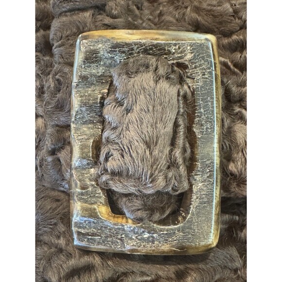 Swakara Karakul Persian Lamb Eco-Fur Coat Women’s S Brown Wood Buttons Buckle - Picture 4 of 13